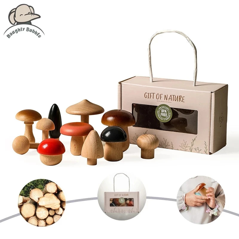 Wooden Mushroom Toy Set – Montessori-Inspired Sorting & Grasping Toy for Toddlers