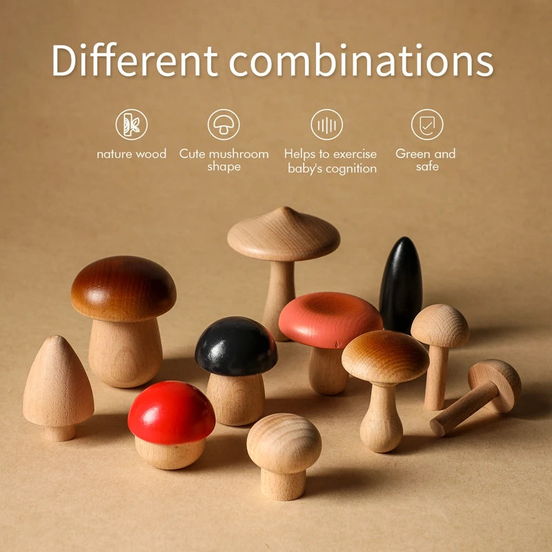 Wooden Mushroom Toy Set – Montessori-Inspired Sorting & Grasping Toy for Toddlers