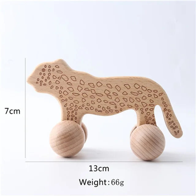 Wooden Animal Push Car Set – Organic Beech Baby Rolling Toys
