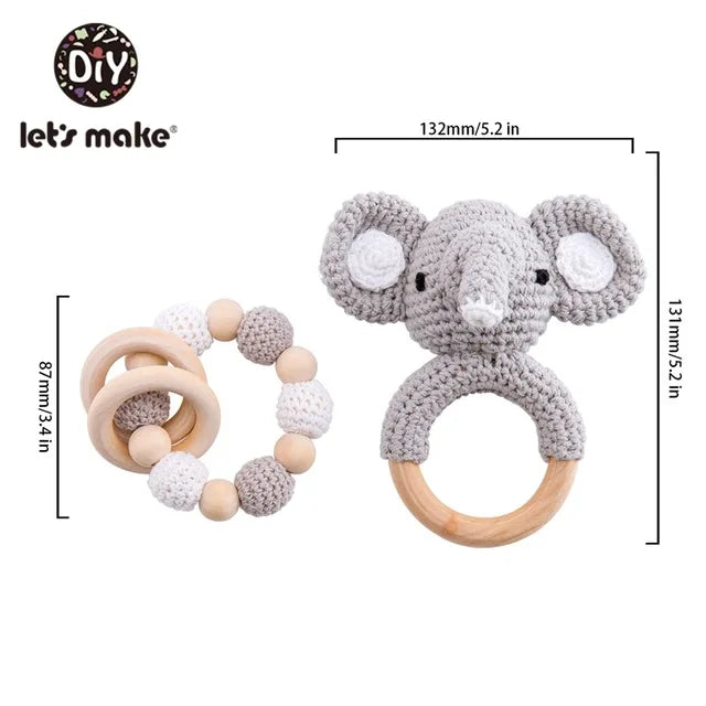 Baby Crochet Elephant Gift Set with Teether, Towel & Brush