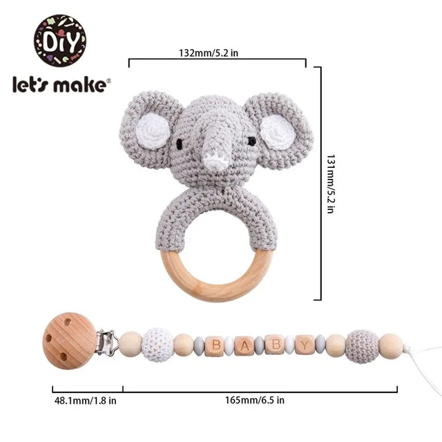 Baby Crochet Elephant Gift Set with Teether, Towel & Brush