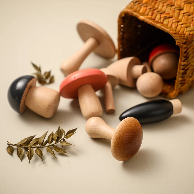 Wooden Mushroom Toy Set – Montessori-Inspired Sorting & Grasping Toy for Toddlers