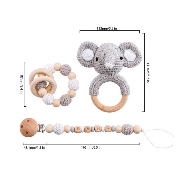 Baby Crochet Elephant Gift Set with Teether, Towel & Brush