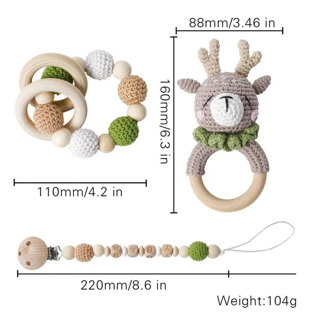 Baby Crochet Elephant Gift Set with Teether, Towel & Brush