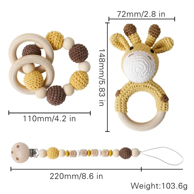 Baby Crochet Elephant Gift Set with Teether, Towel & Brush