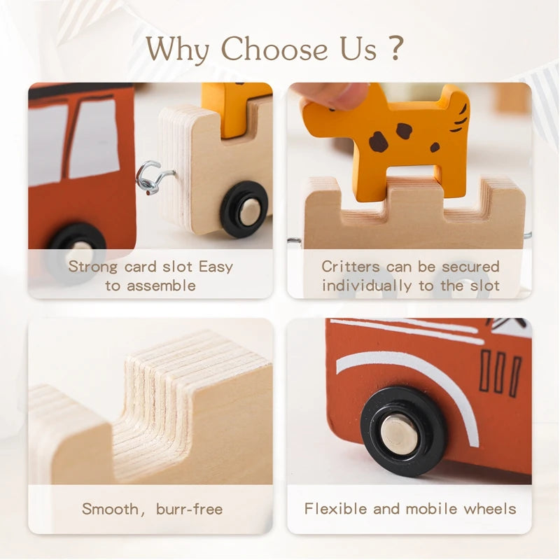 Montessori Wooden Farm Train Set – Stacking & Pull Toy with Animal Blocks