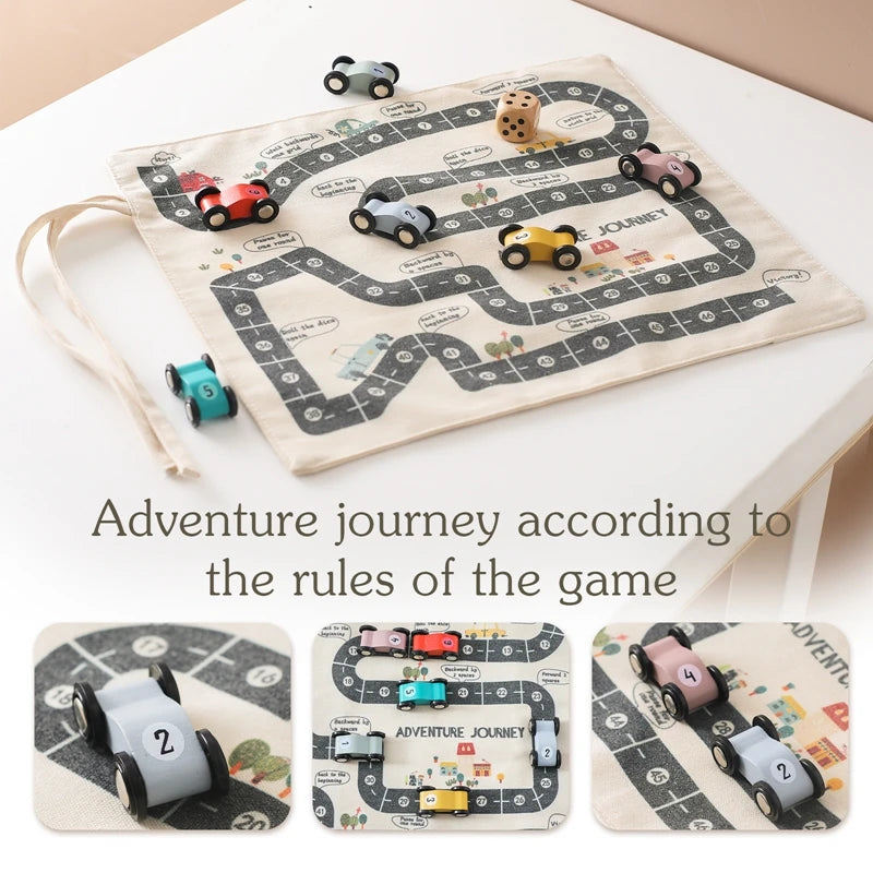 Canvas Road‑Map Game – Wooden Cars, Dice & Parking Mat