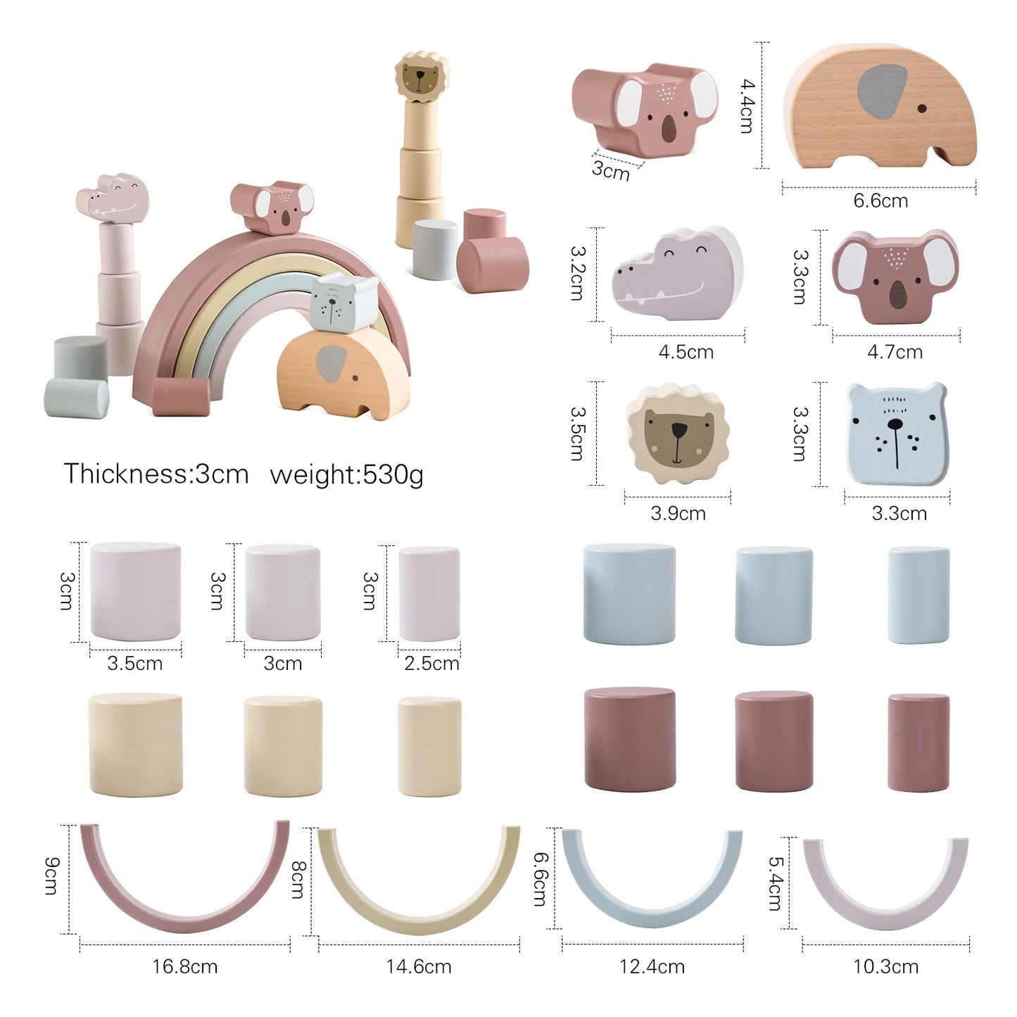 Wooden Rainbow & Animal Balance Blocks – Montessori-Inspired Stacking Toy for Toddlers