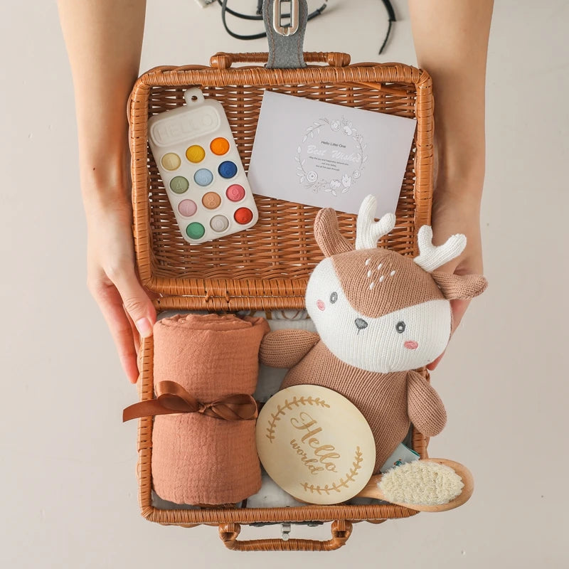 Baby Crochet Elephant Gift Set with Teether, Towel & Brush