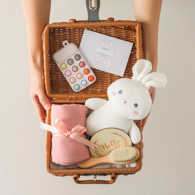 Baby Crochet Elephant Gift Set with Teether, Towel & Brush