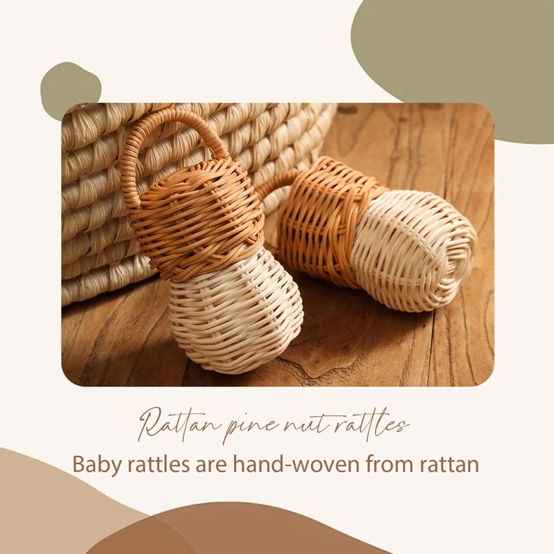Natural Rattan Bell Rattle – Montessori-Inspired Wooden Baby Toy for Sensory Exploration