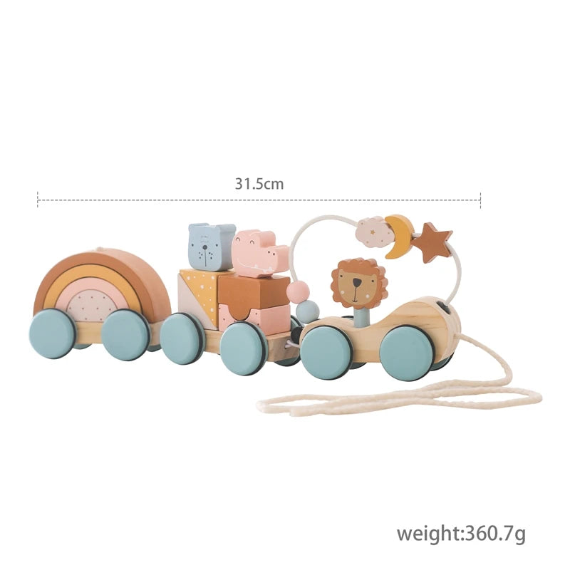 Baby Montessori Toys Wooden Train Baby Educational Toys Wooden Rainbow Blocks Trolley Baby Learning Toys Children Birthday Gifts
