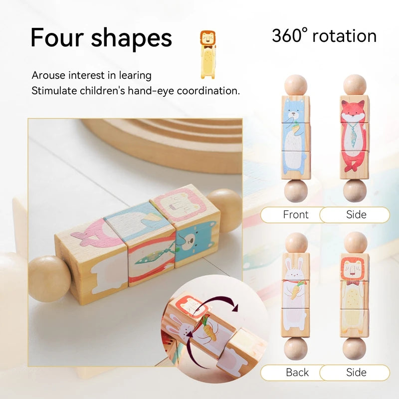 Wooden Rotating Animal Puzzle – Baby Rattle & Matching Toy