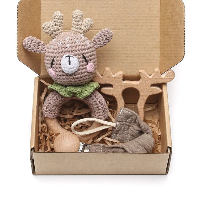 Baby Crochet Elephant Gift Set with Teether, Towel & Brush