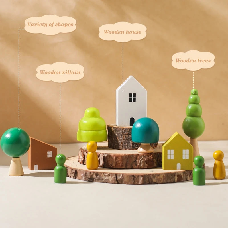 Wooden Forest Houses Balancing Set