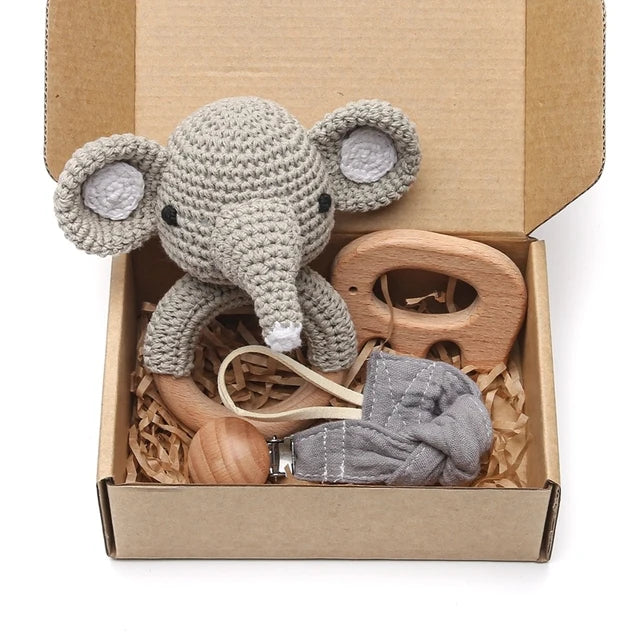 Baby Crochet Elephant Gift Set with Teether, Towel & Brush