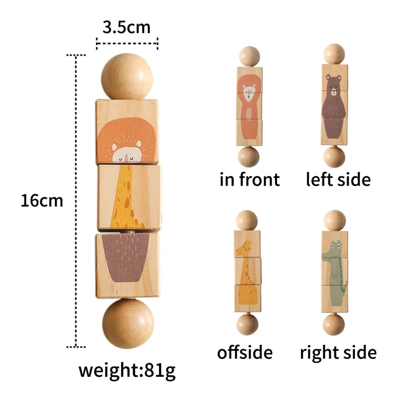 Wooden Rotating Animal Puzzle – Baby Rattle & Matching Toy