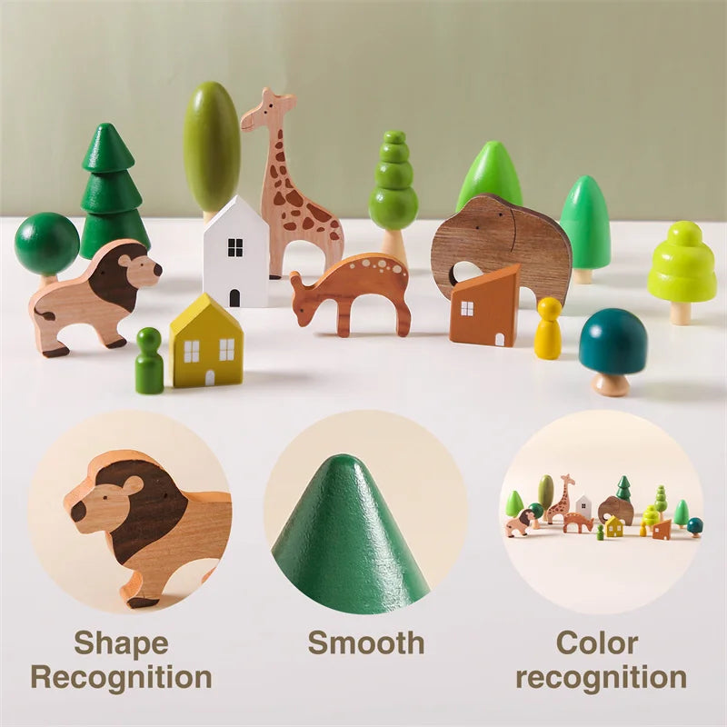 Wooden Forest & Animal Play Set – Natural Simulation Toy for Imaginative Learning