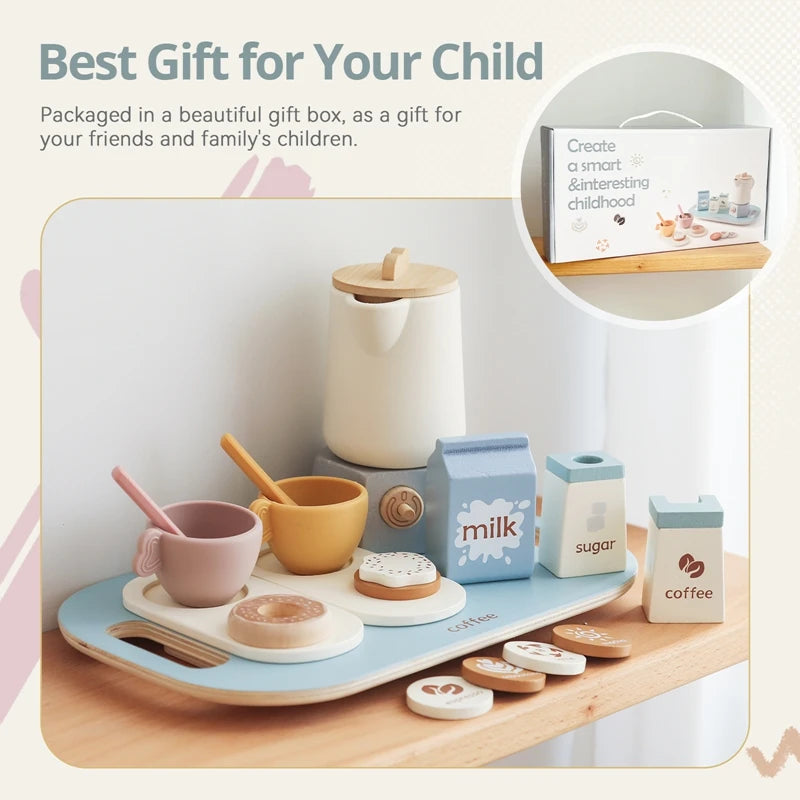 Wooden Afternoon Coffee & Tea Set – Pretend Play Toy for Toddlers