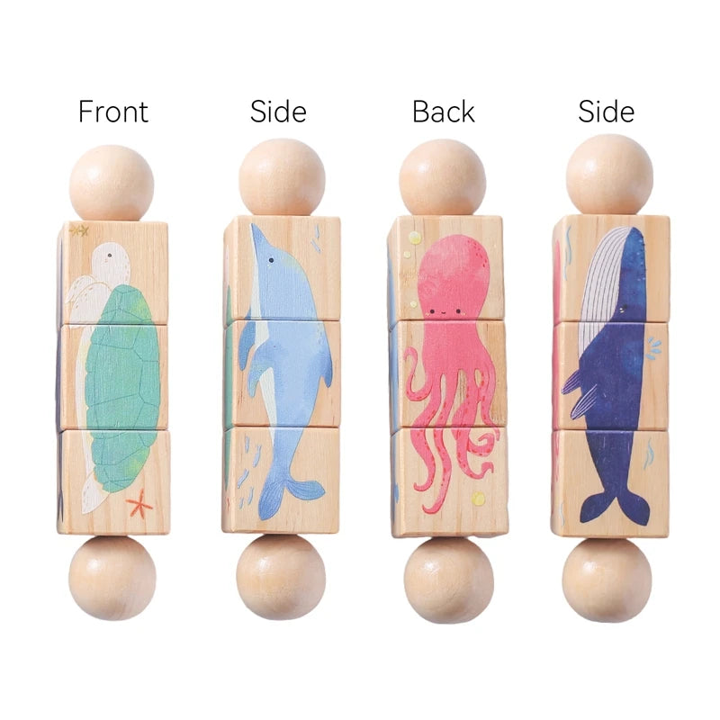 Wooden Rotating Animal Puzzle – Baby Rattle & Matching Toy