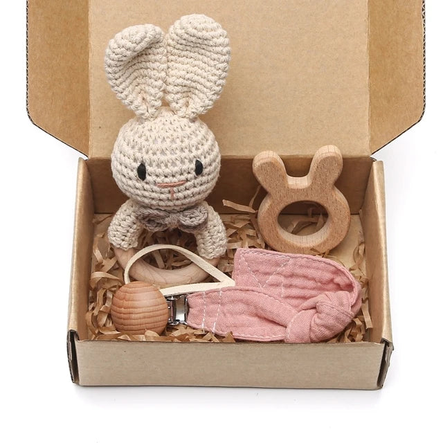 Baby Crochet Elephant Gift Set with Teether, Towel & Brush