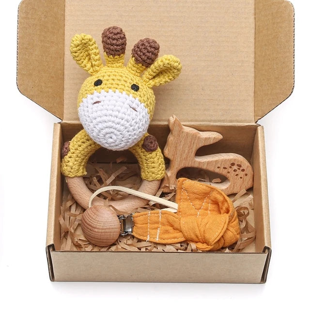 Baby Crochet Elephant Gift Set with Teether, Towel & Brush