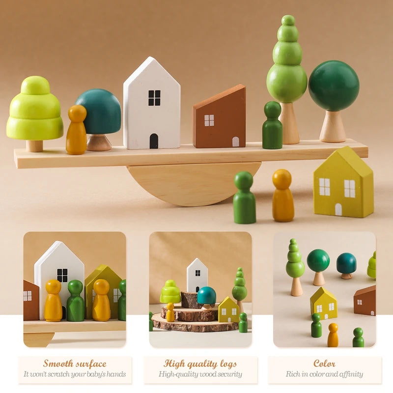 Wooden Forest Houses Balancing Set