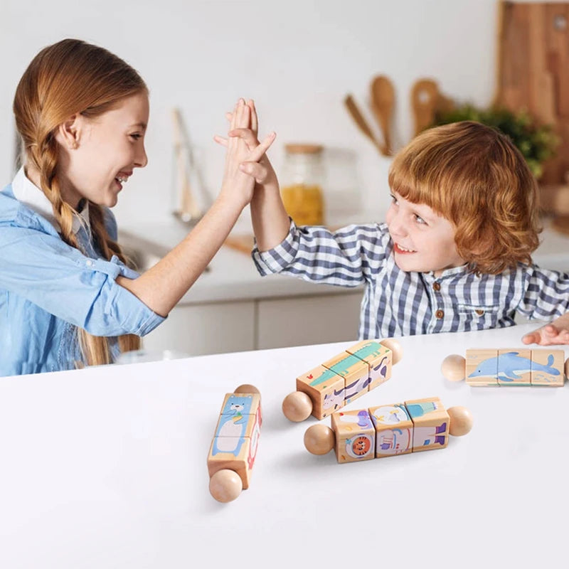 Wooden Rotating Animal Puzzle – Baby Rattle & Matching Toy