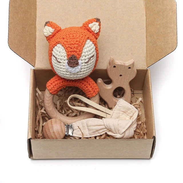 Baby Crochet Elephant Gift Set with Teether, Towel & Brush