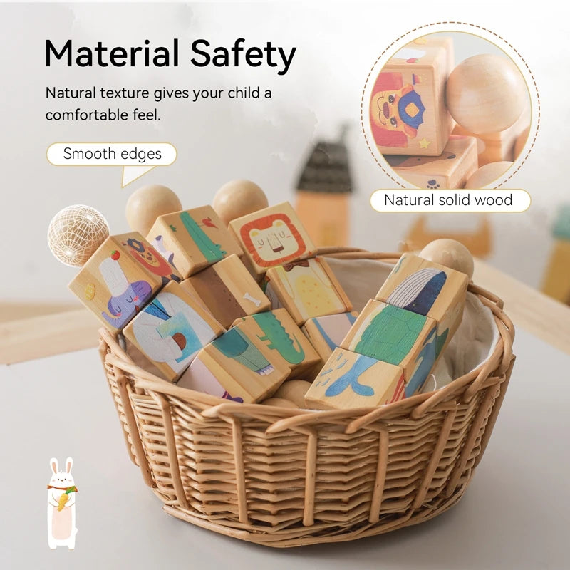Wooden Rotating Animal Puzzle – Baby Rattle & Matching Toy