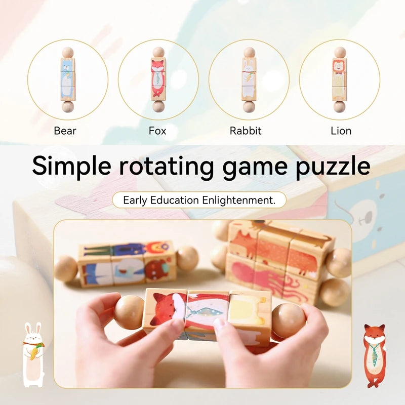 Wooden Rotating Animal Puzzle – Baby Rattle & Matching Toy