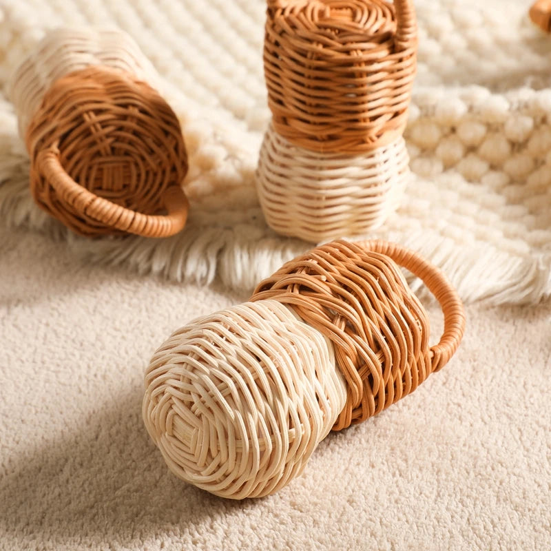 Natural Rattan Bell Rattle – Montessori-Inspired Wooden Baby Toy for Sensory Exploration