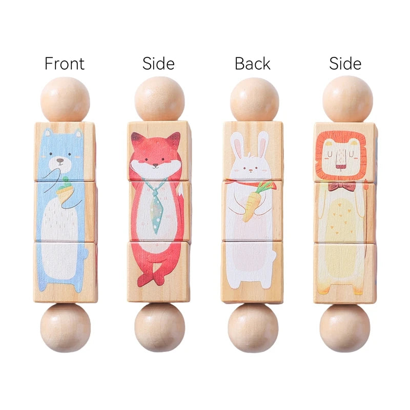 Wooden Rotating Animal Puzzle – Baby Rattle & Matching Toy