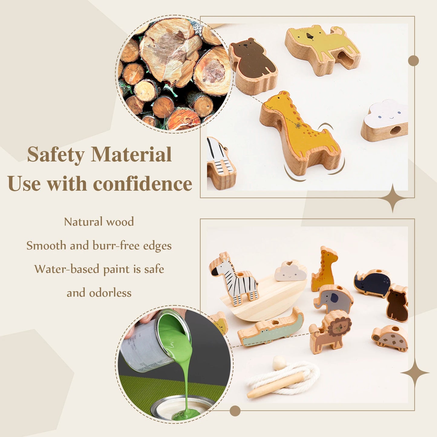 Wooden Balancing & Threading Toy Set – Animals, Shapes & Beads for Fine Motor Development