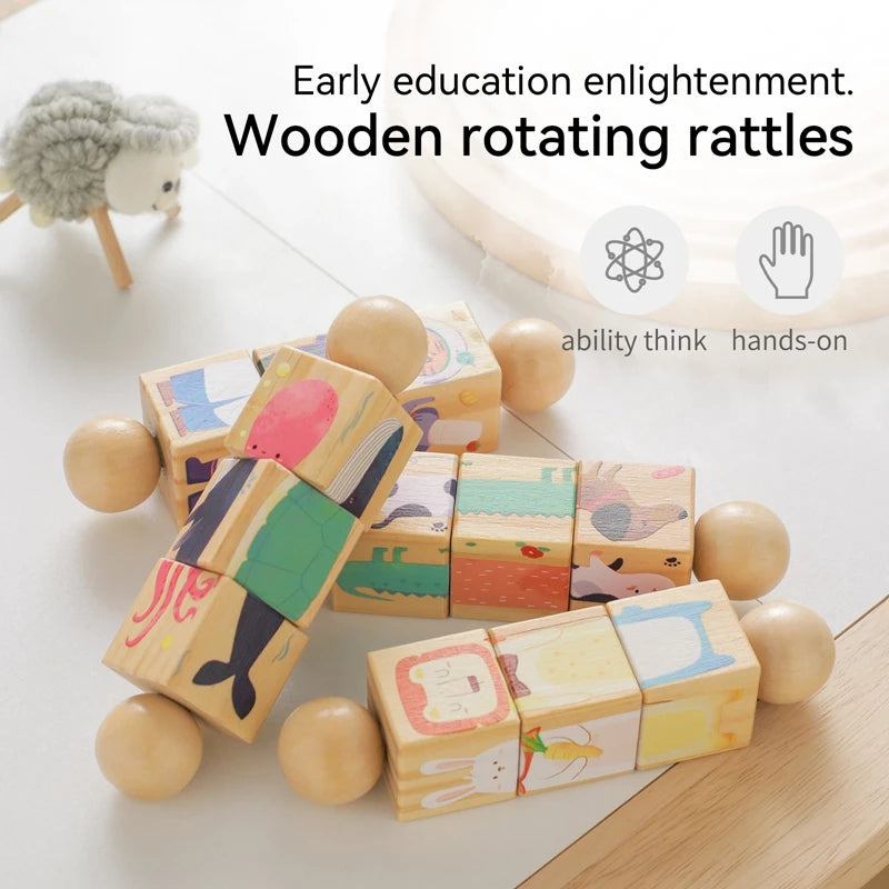 Wooden Rotating Animal Puzzle – Baby Rattle & Matching Toy