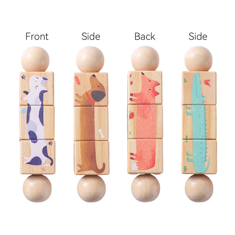 Wooden Rotating Animal Puzzle – Baby Rattle & Matching Toy