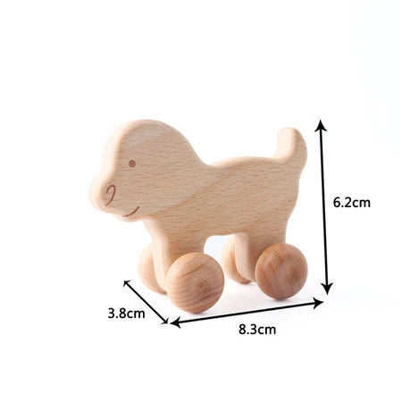 Wooden Animal Push Car Set – Organic Beech Baby Rolling Toys