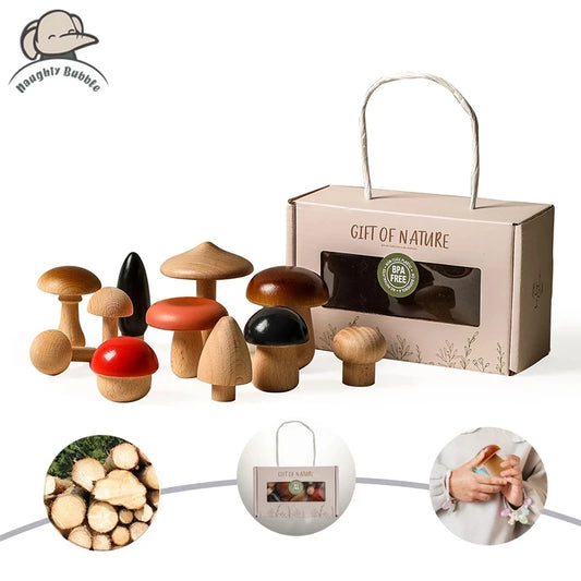 Wooden Mushroom Toy Set – Montessori-Inspired Sorting & Grasping Toy for Toddlers