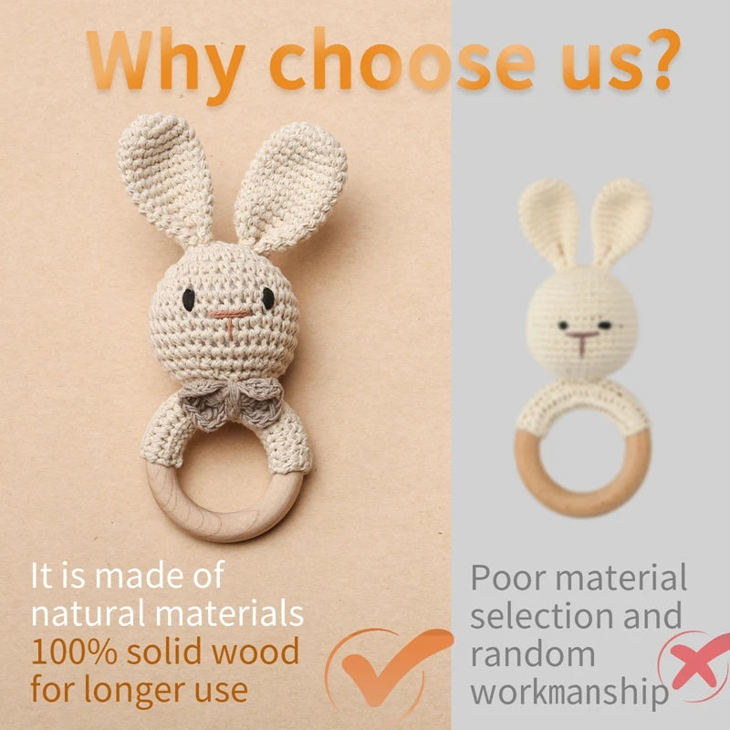 Crochet Animal Baby Gift Set – Newborn Sensory Toy Box with Teether, Rattle & Pacifier Clip