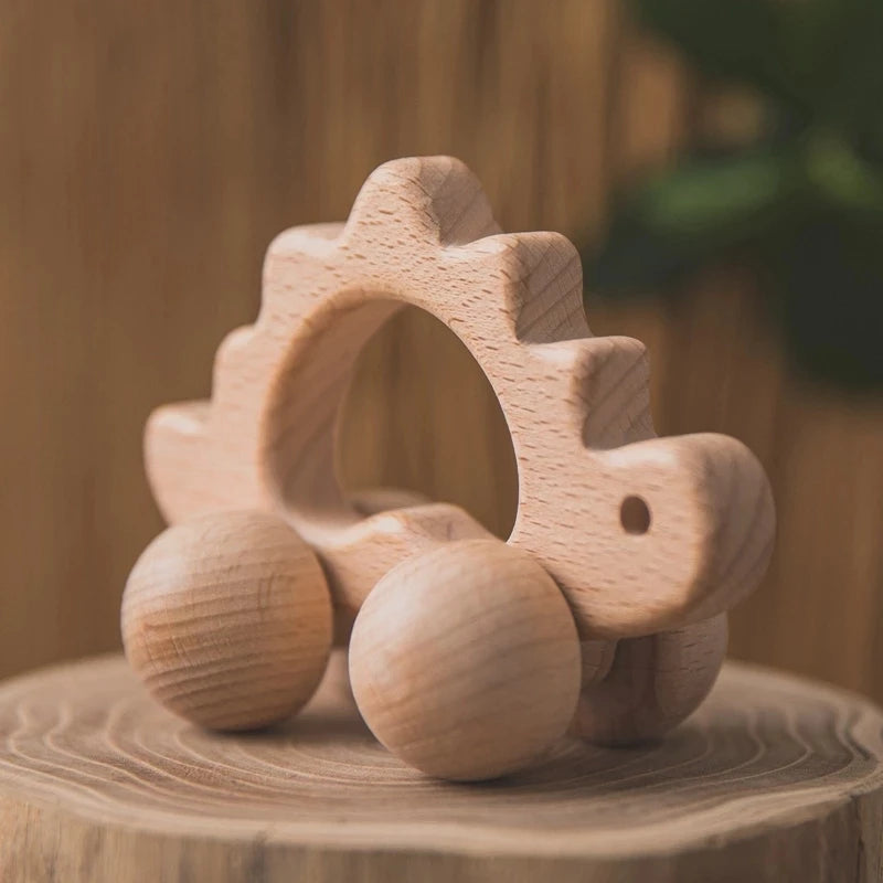 Wooden Animal Push Car Set – Organic Beech Baby Rolling Toys