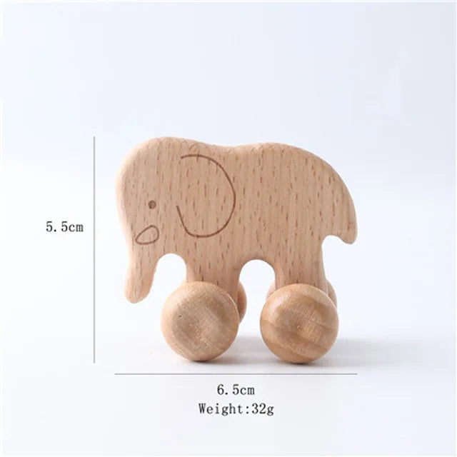 Wooden Animal Push Car Set – Organic Beech Baby Rolling Toys