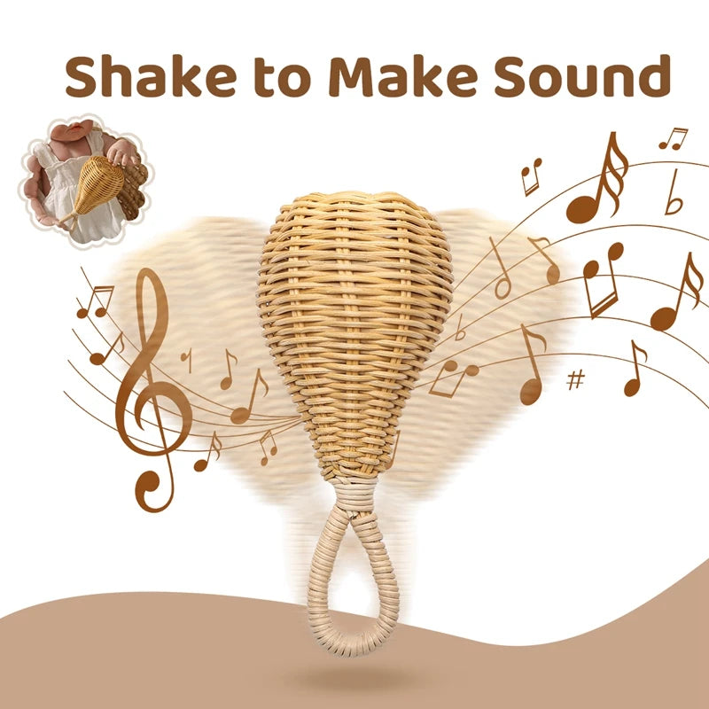 Handmade Rattan Baby Rattle – Montessori-Inspired Sensory Toy for Infants