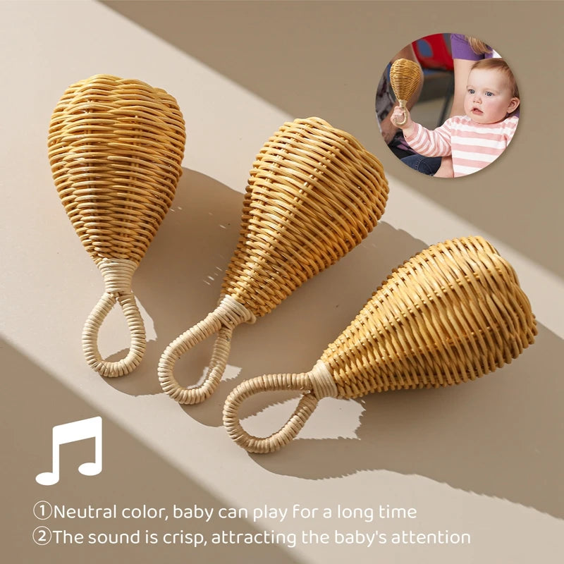Handmade Rattan Baby Rattle – Montessori-Inspired Sensory Toy for Infants