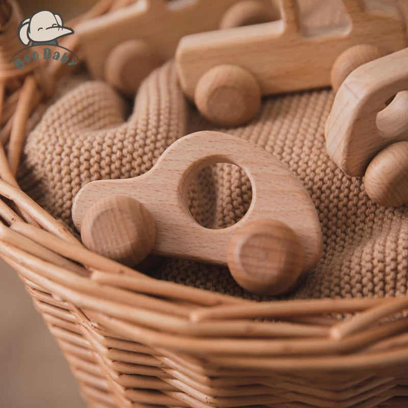 Wooden Animal Push Car Set – Organic Beech Baby Rolling Toys