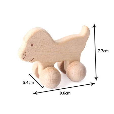 Wooden Animal Push Car Set – Organic Beech Baby Rolling Toys