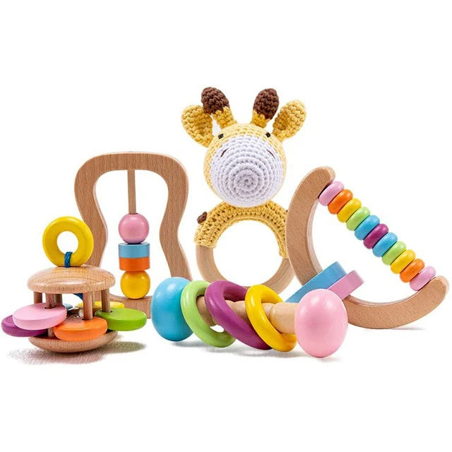 Wooden Baby Rattle Gift Set – Natural Sensory Toys for Infants