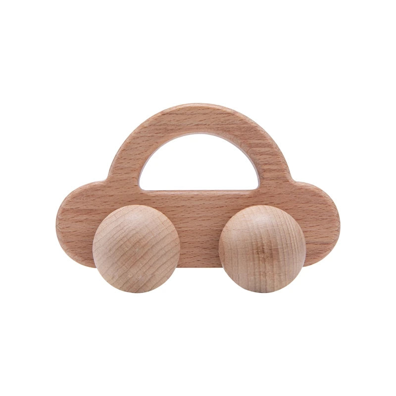 Wooden Animal Push Car Set – Organic Beech Baby Rolling Toys