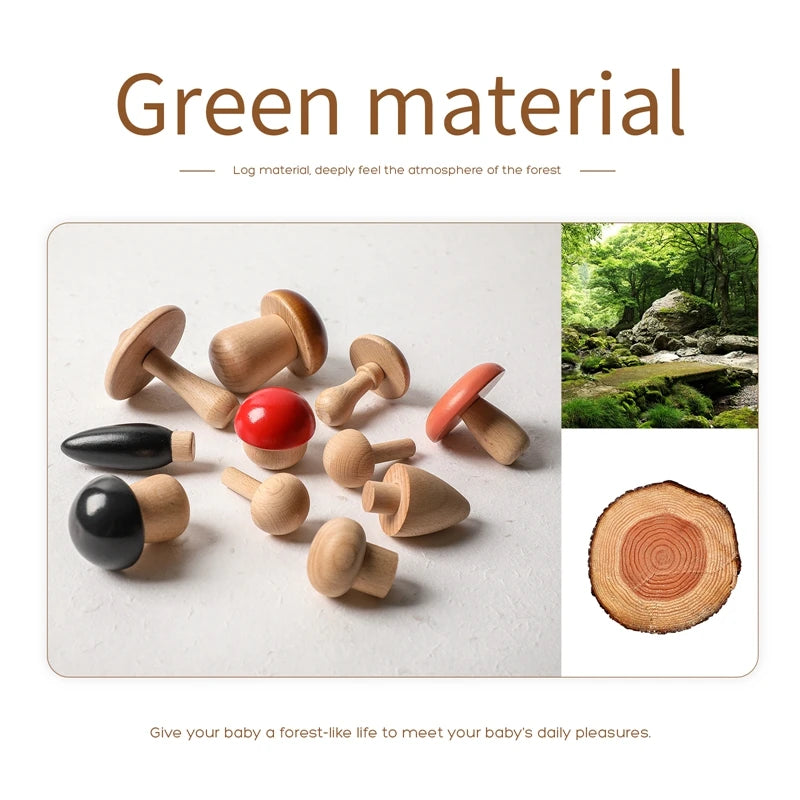 Wooden Mushroom Toy Set – Montessori-Inspired Sorting & Grasping Toy for Toddlers