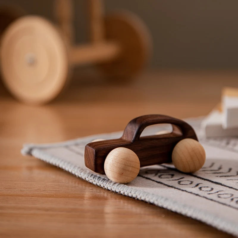 Wooden Animal Push Car Set – Organic Beech Baby Rolling Toys