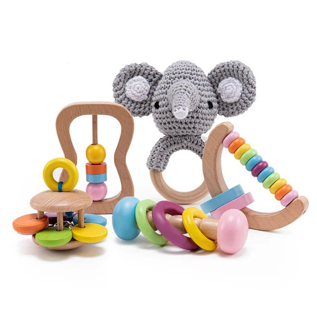 Wooden Baby Rattle Gift Set – Natural Sensory Toys for Infants